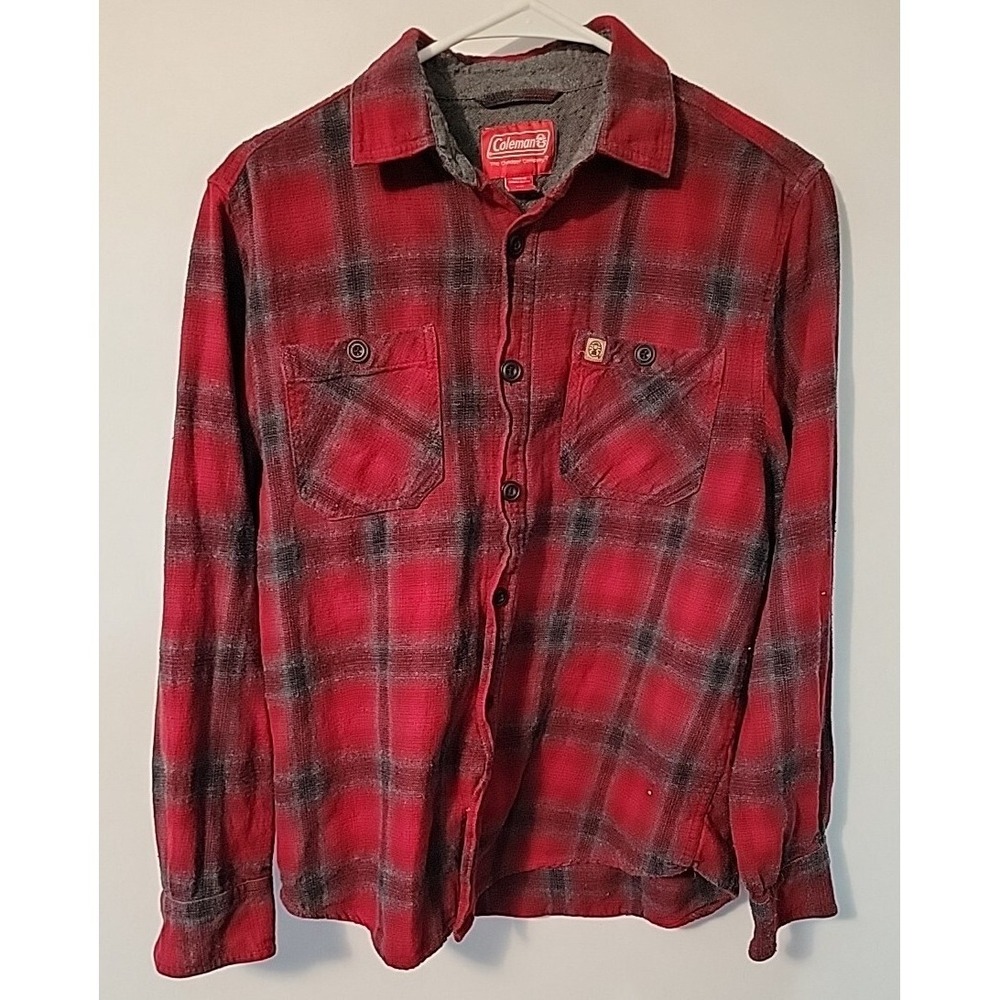 Coleman Flannel Shirt Mens XXL‎ M Red Gray Plaid Button Up 100% Cotton Outdoor